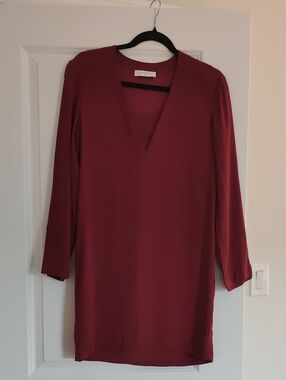 Sandro Deep Wine V-Neck Long Sleeve Tunic Dress